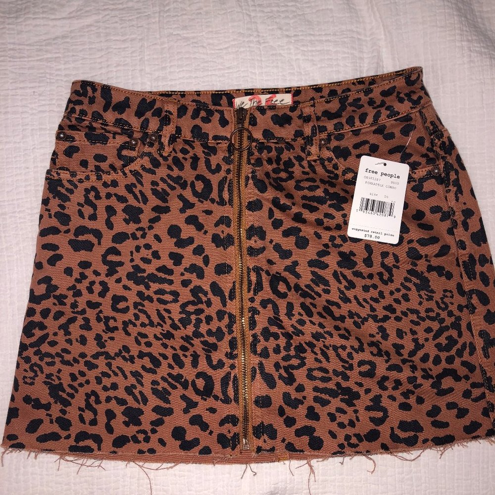 Free People Leopard Zip-Up Skirt